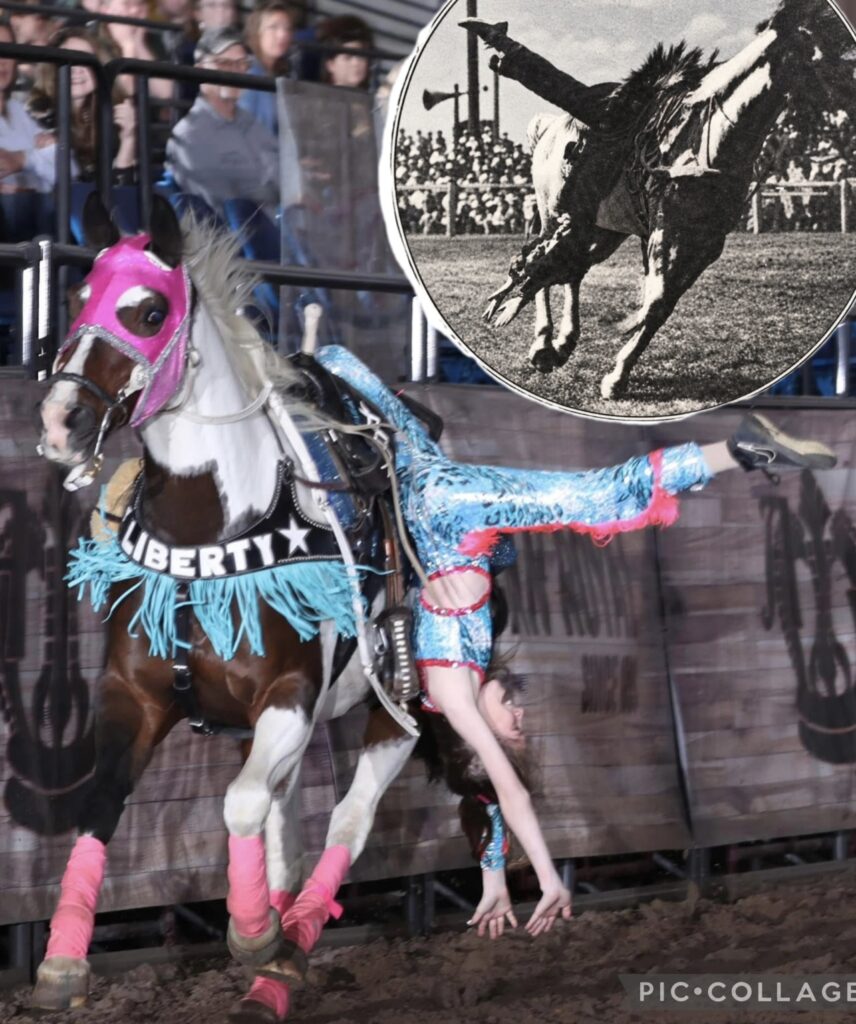 Cousin Malee Harding performing in 1932 at age 12 and Liberty performing at the same age in 2023.